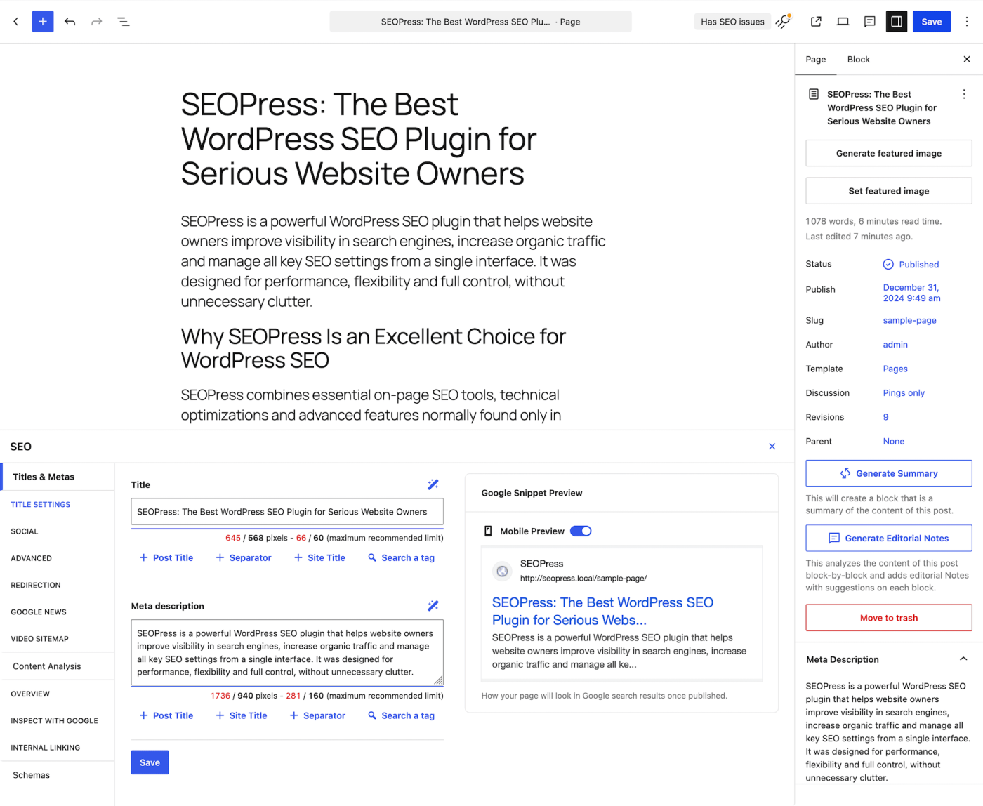 SEOPress interface preview