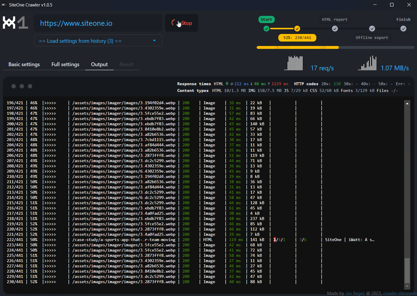 SiteOne Crawler interface preview