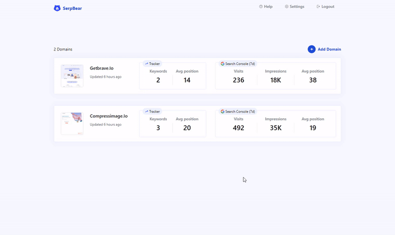 SerpBear interface preview